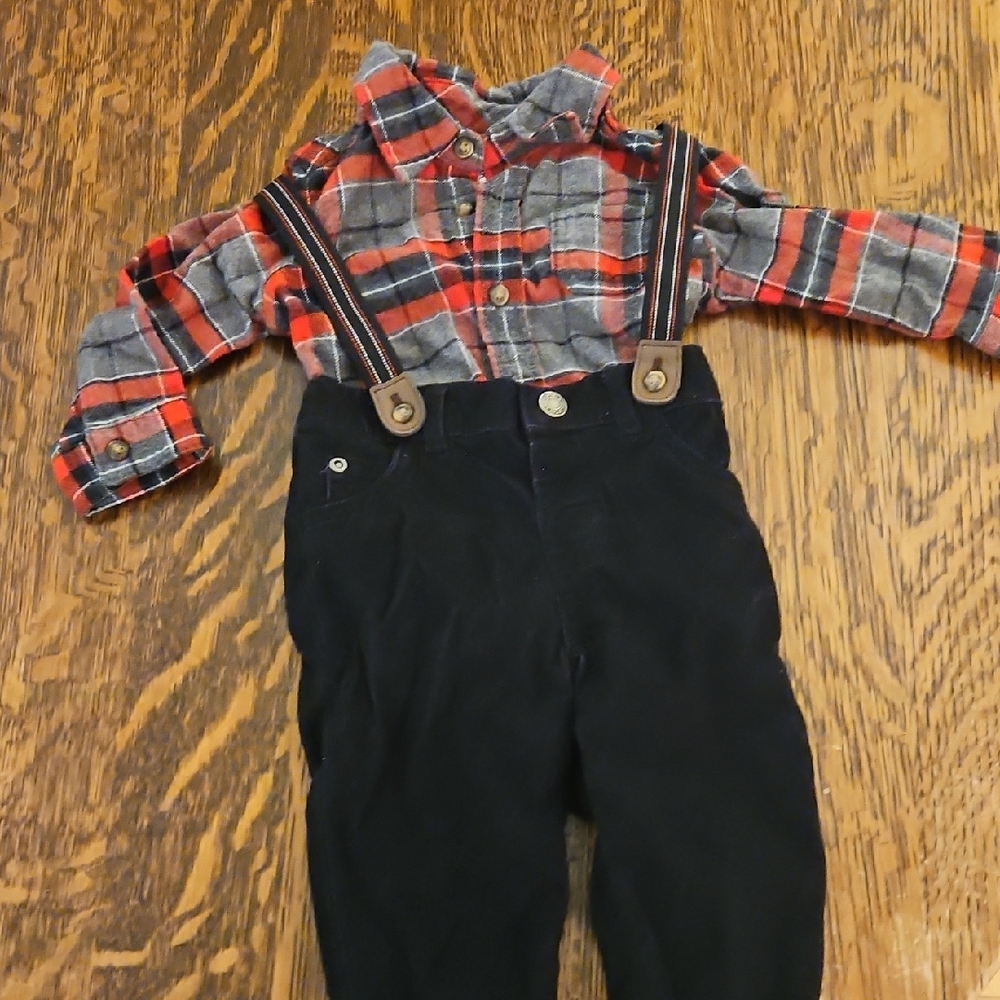 Carter's Red Plaid Shirt with Black Overalls